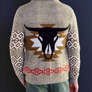 ISO Koto Cardigan Sweater Bull Bison Skull Southwestern M or L